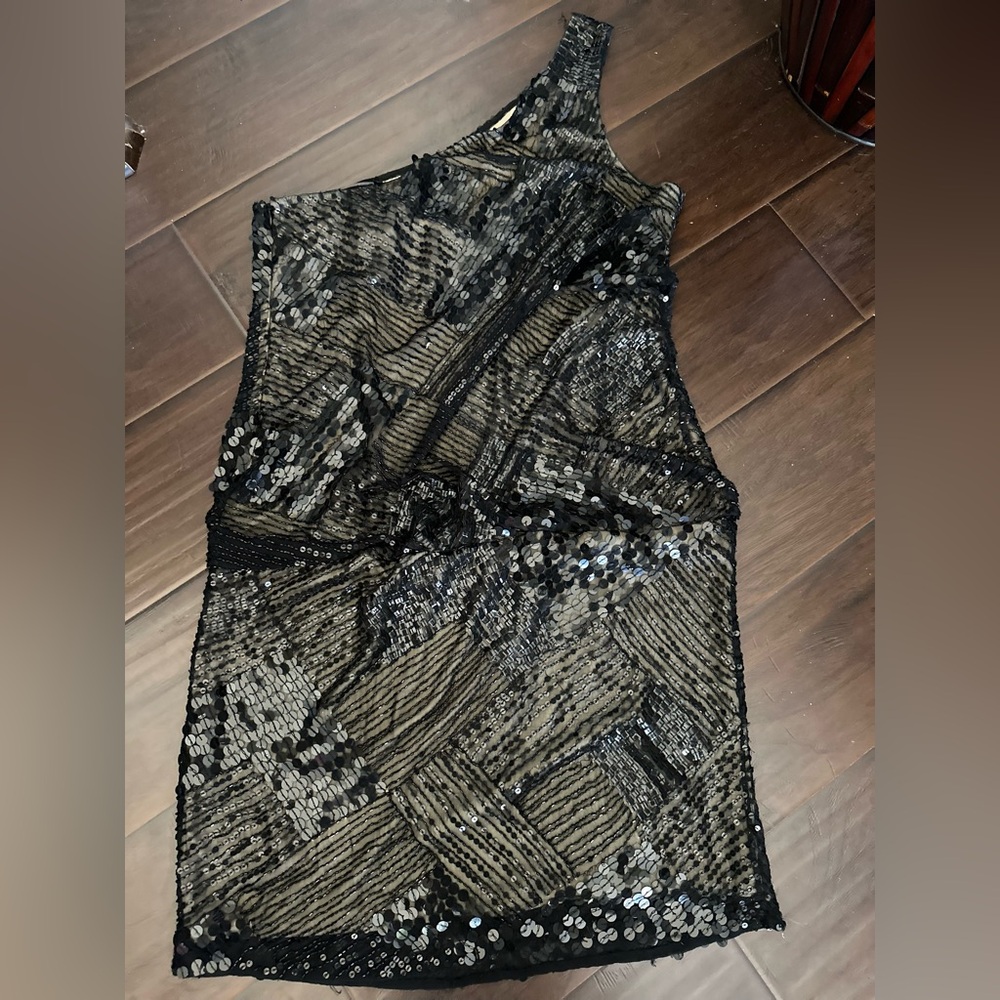 Black Sequin One-Shoulder Dress